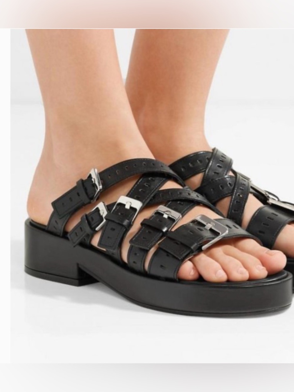 Clergerie Fantom Buckled Platform Black Leather Sandals. Women's Size EU 38.5